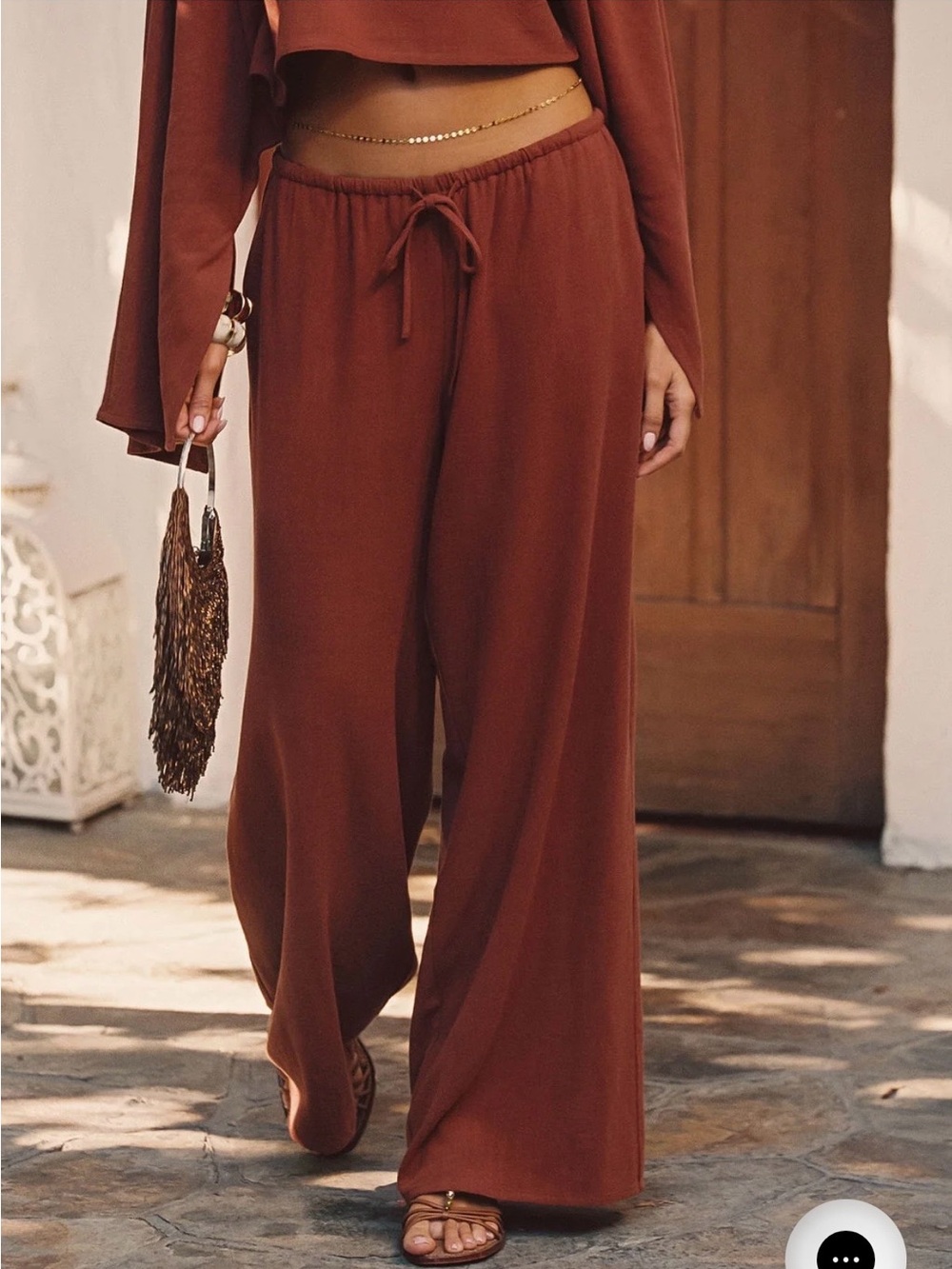 12th Tribe Wide-Leg Drawstring Pants — Burnt Copper